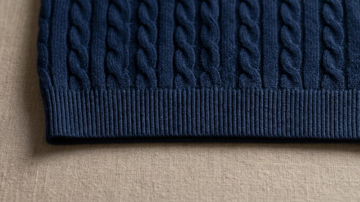 Brera Navy Cable Roll-Neck close-up 2