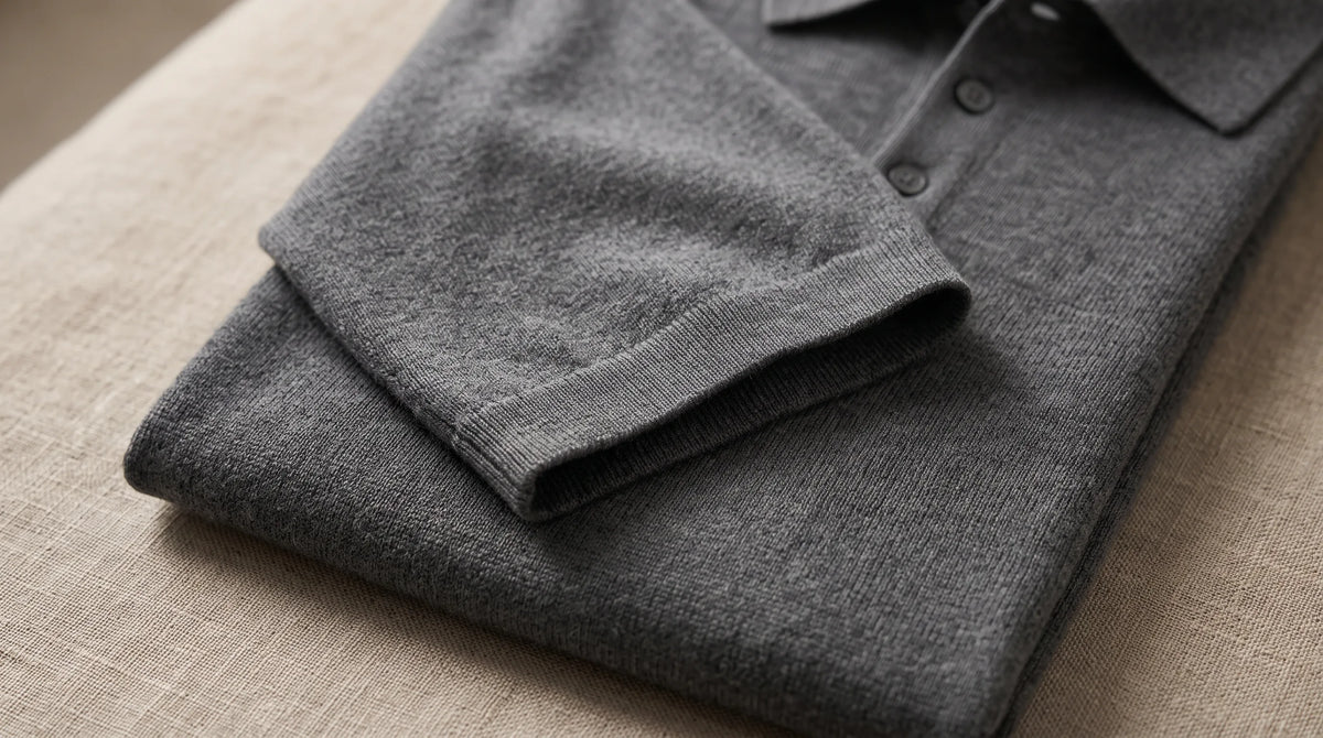 Close-up of the Como Polo's sleeve and fine smooth knit