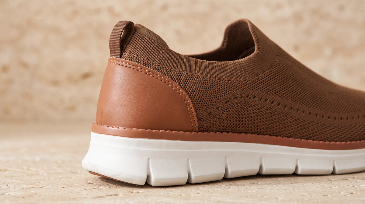 Close-up of the Cove Brown Lightweight Loafers' heel panel and sole