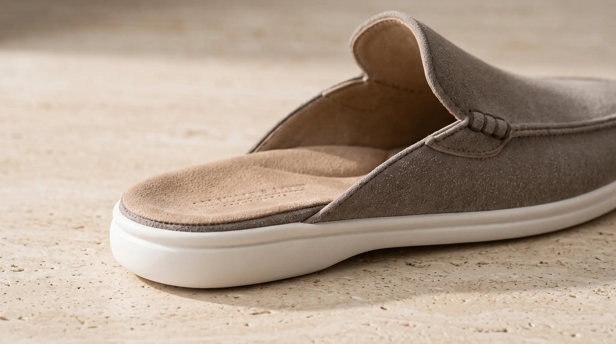 Close-up of the Cove Mule's open back and white sole