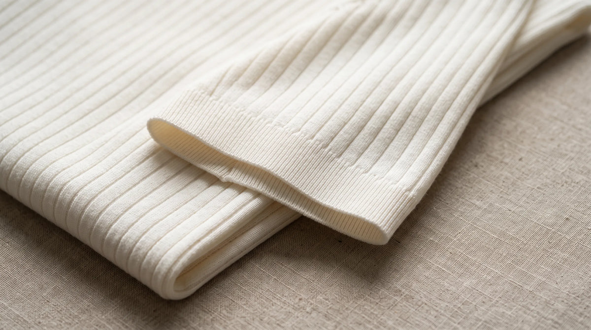 Close-up of the Cove Short Sleeve Polo's ribbed cuff and knit texture