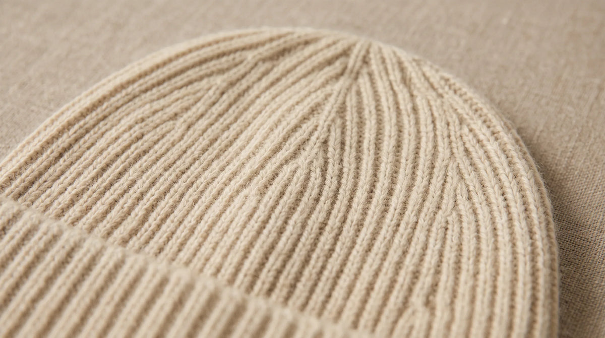 Close-up of the Yacht Club Beanie rib knit