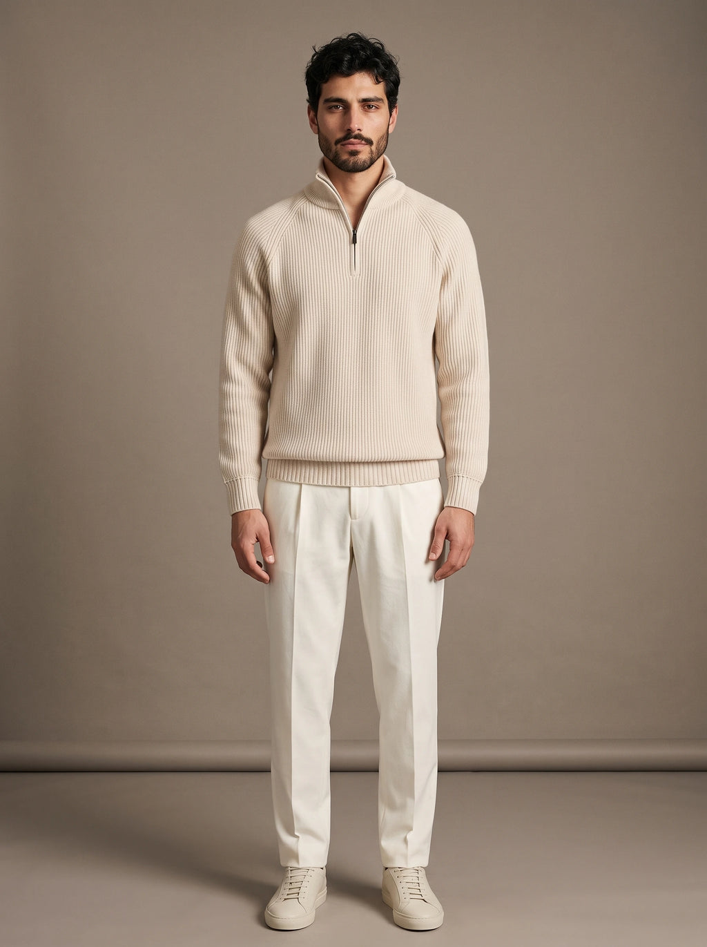 Como Beige Half-Zip Knit
