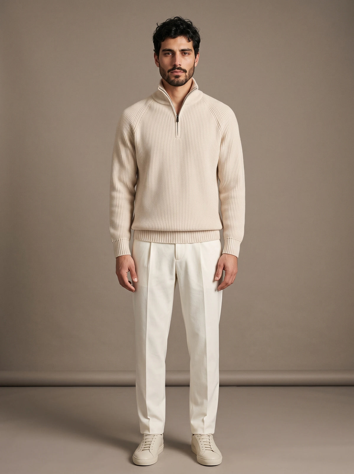 Como Beige Half-Zip Knit