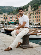 Morino White Polo on a mooring bollard in a Ligurian harbour