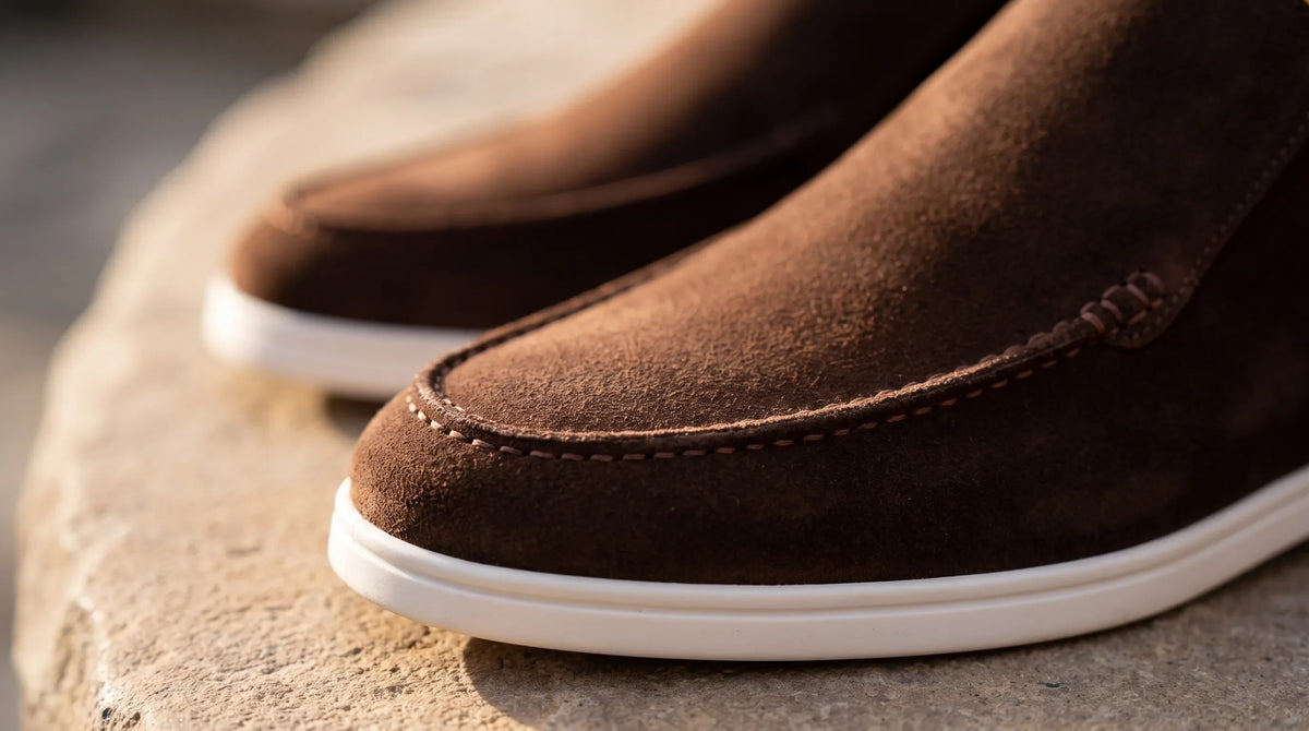 Close-up of the Amalfi Dark Brown Loafers' stitched moc toe