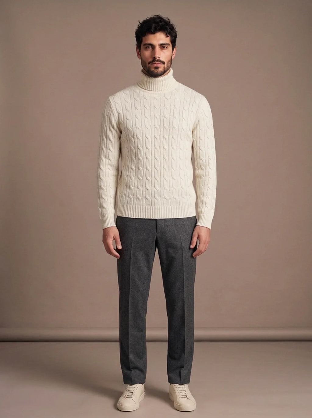 Brera Ivory Cable Roll-Neck