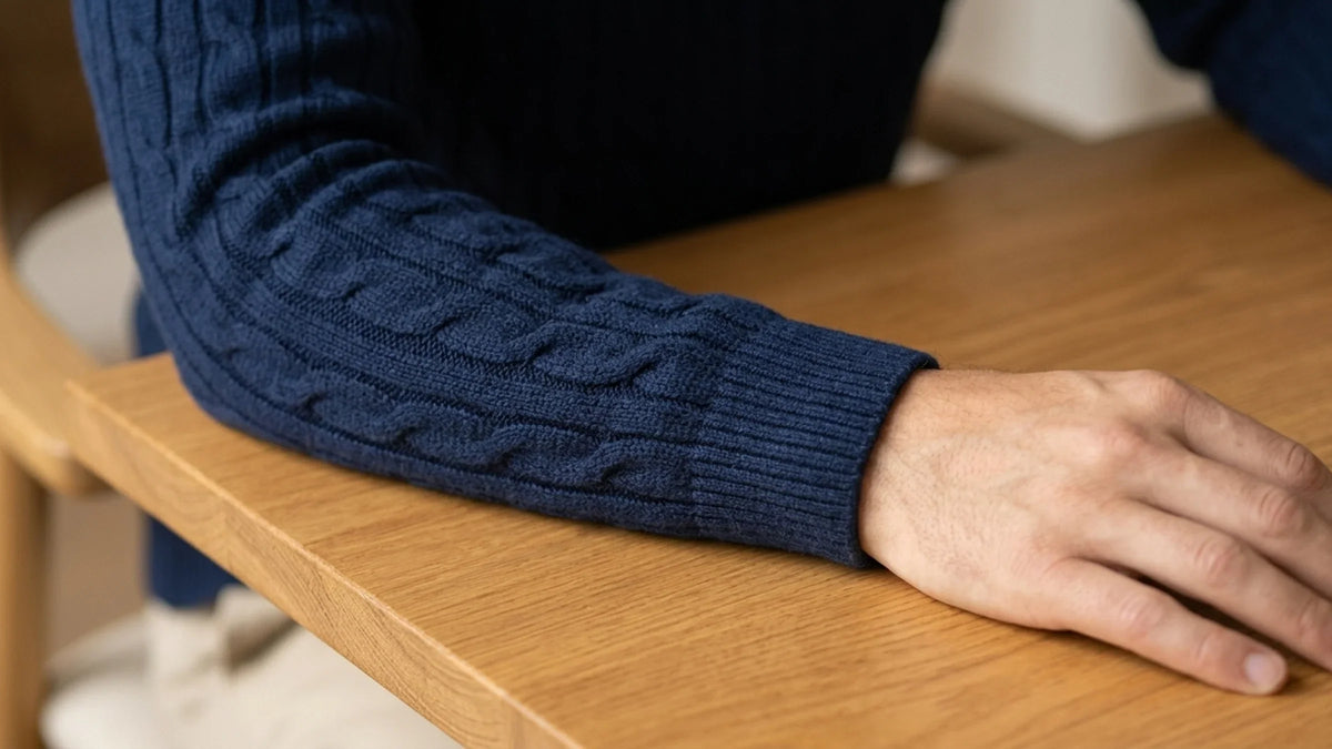 Brera Navy Cable Roll-Neck close-up 1