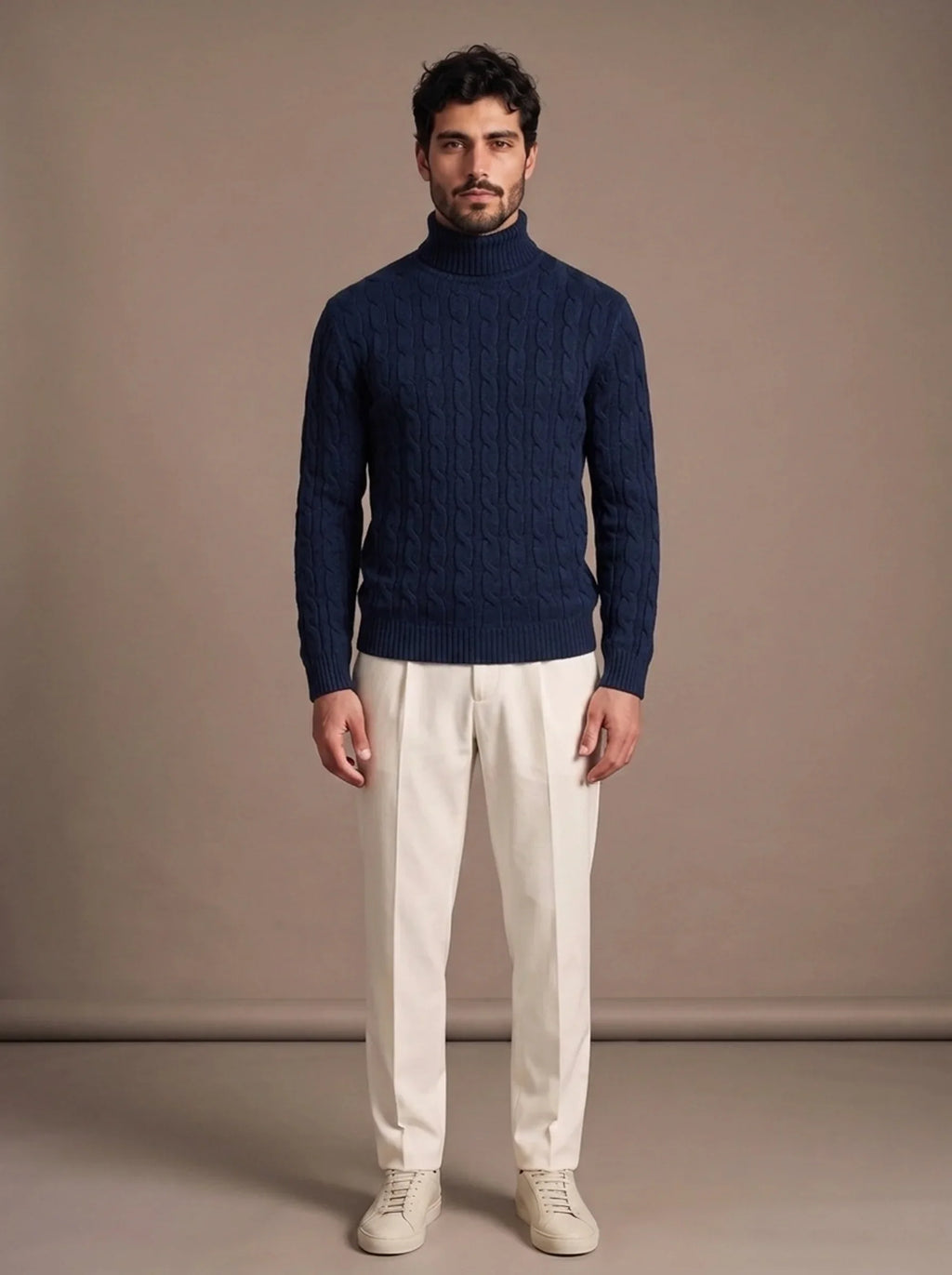 Brera Navy Cable Roll-Neck