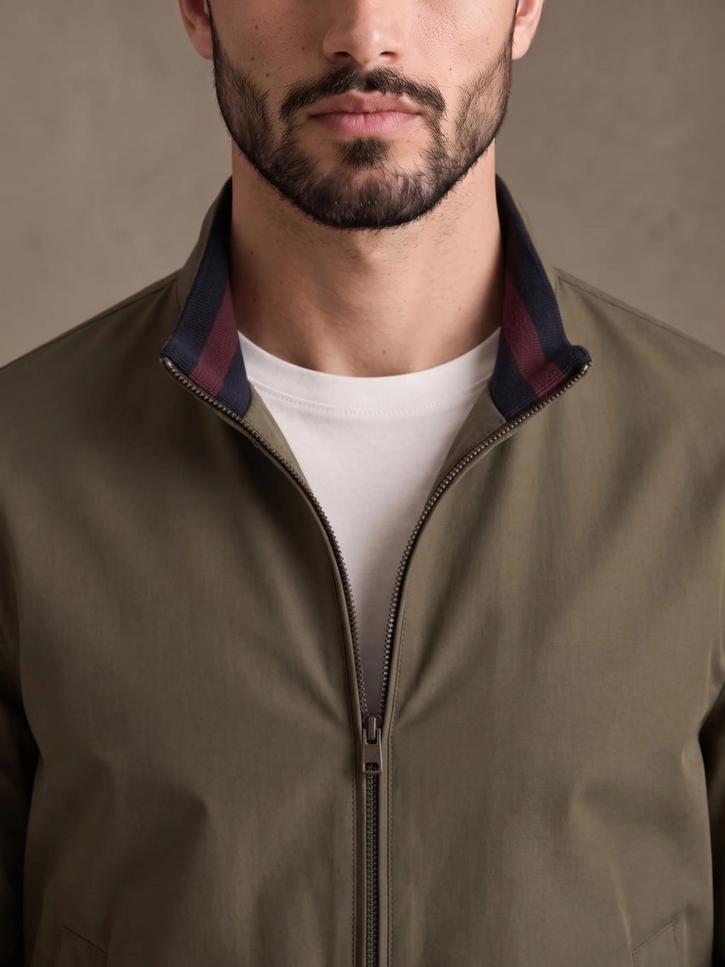 Close-up of the stand collar and brass zip