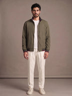 Camogli Olive Casual Jacket worn with ivory trousers