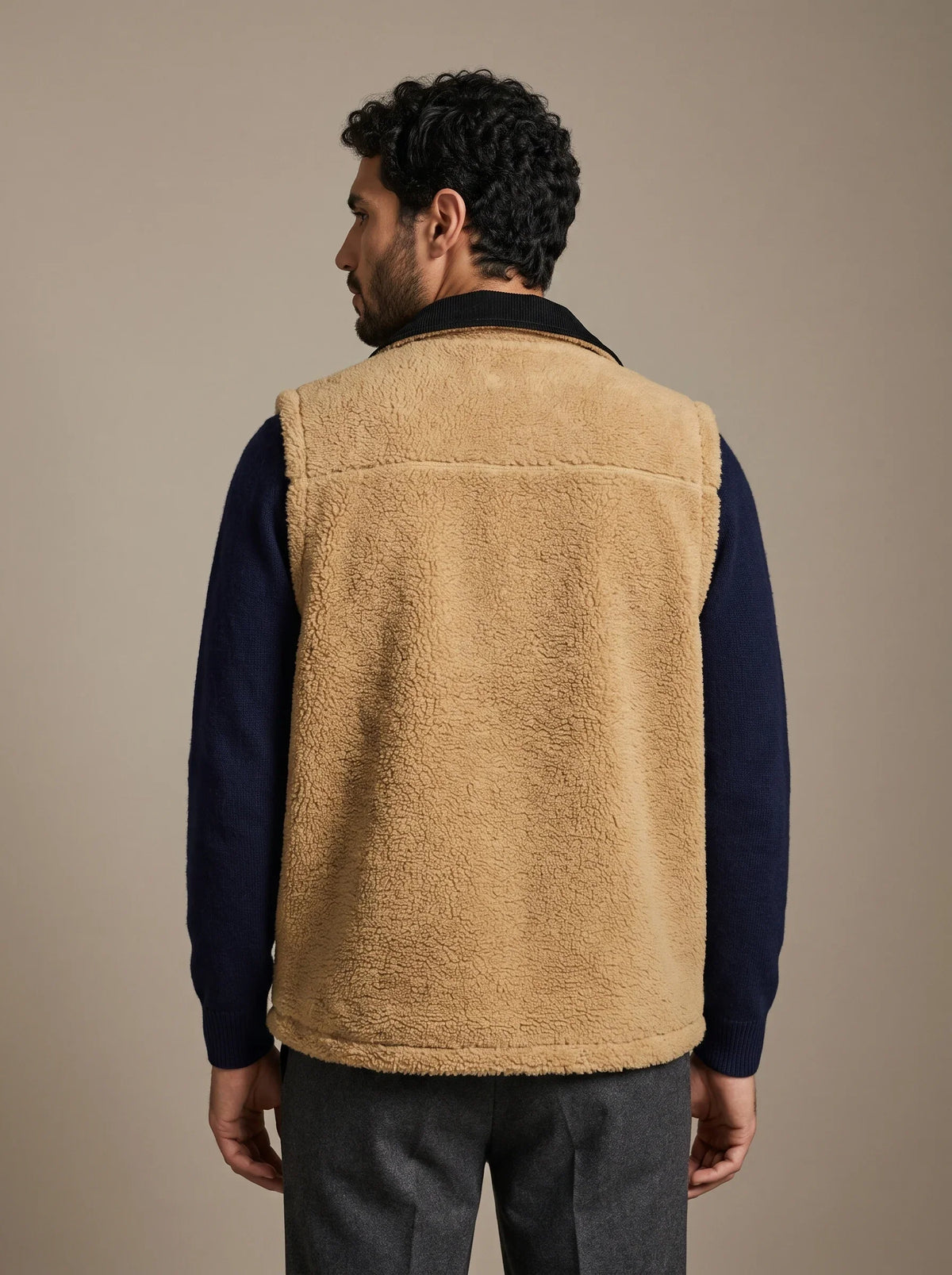Cortina Black Reversible Gilet, sherpa side from the back