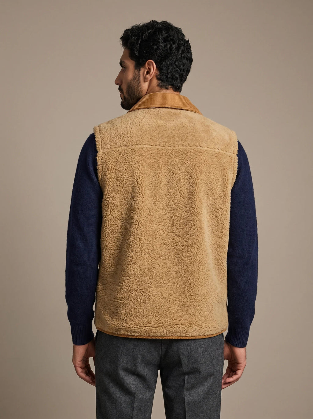 Cortina Caramel Reversible Gilet, sherpa side from the back