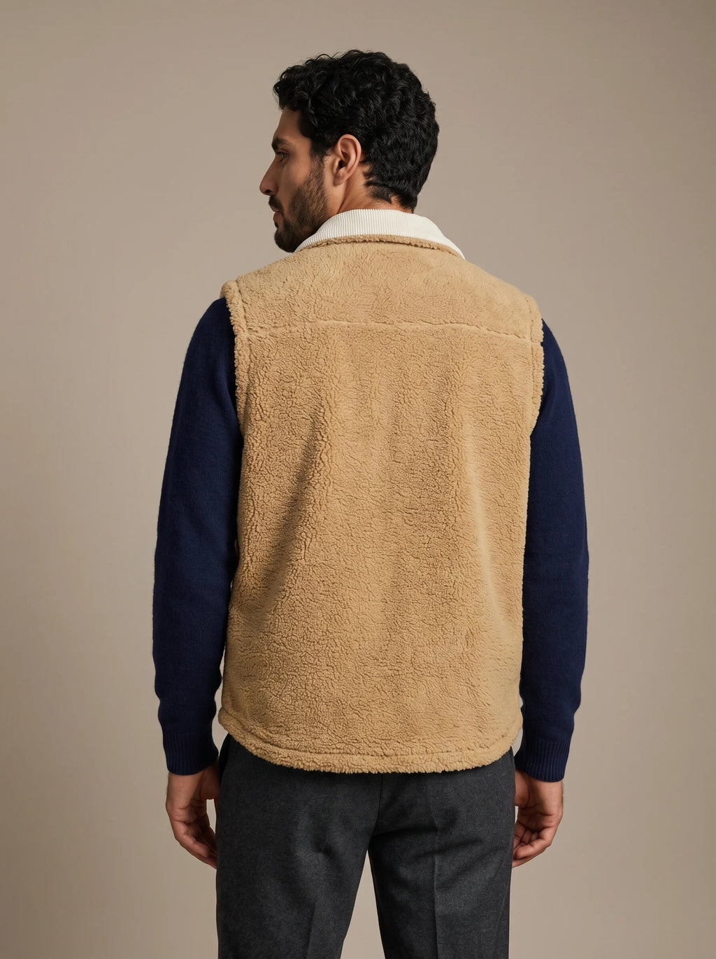 Cortina Ecru Reversible Gilet, sherpa side from the back