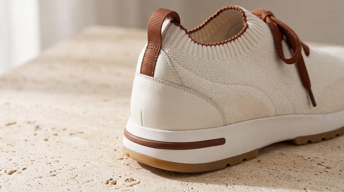 Close-up of the Cove Marina Beige Knit heel and sole
