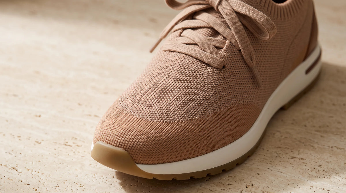 Close-up of the Cove Marina Brown Knit knit upper and laces