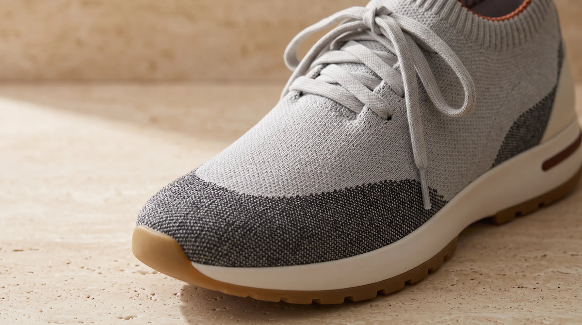 Close-up of the Cove Marina Grey Knit knit upper and laces
