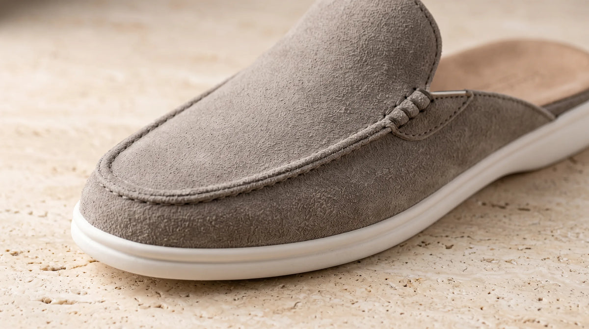 Close-up of the Cove Mule's stitched apron toe