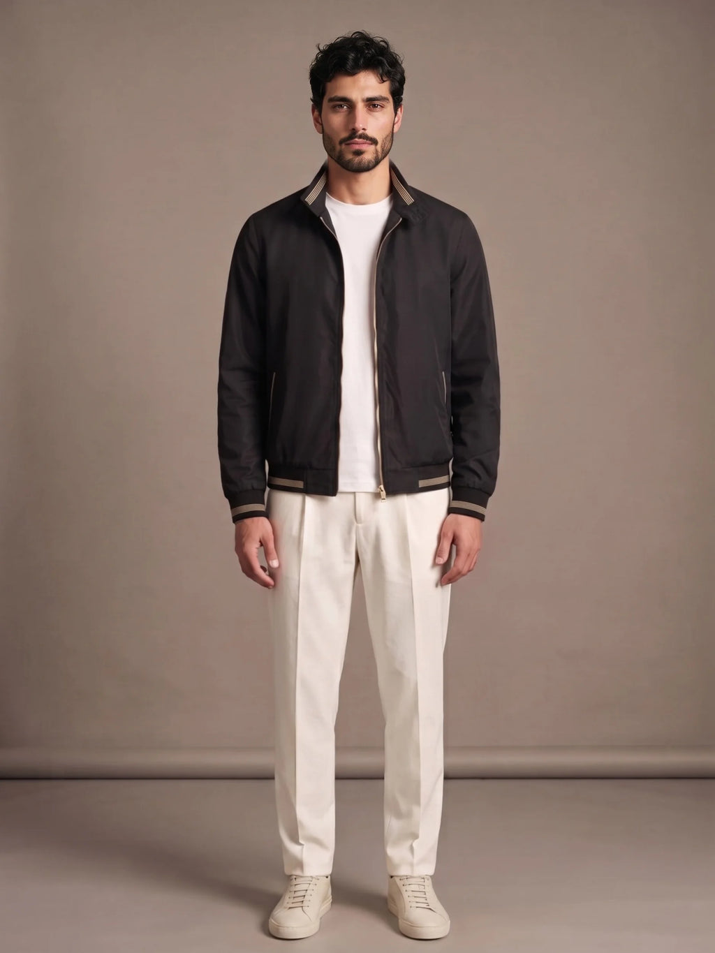 Lavagna Black Casual Jacket worn with ivory trousers