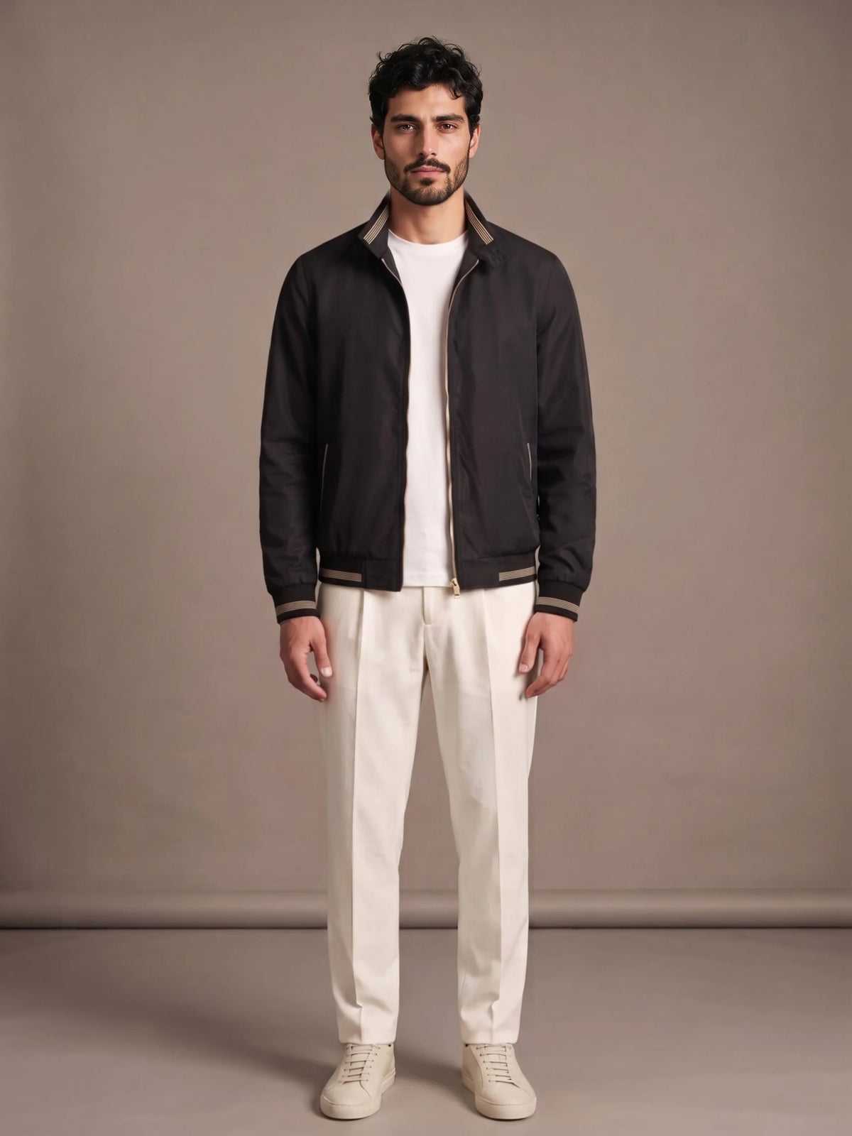 Lavagna Black Casual Jacket worn with ivory trousers
