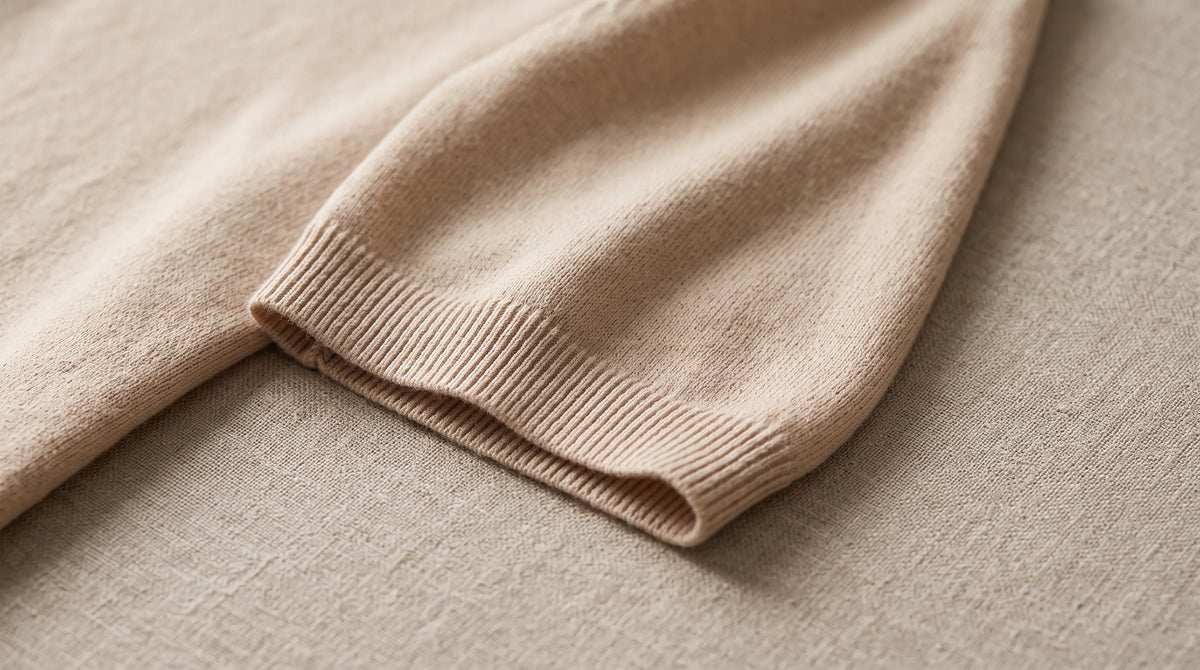 Close-up of the Sorrento Knit Polo's ribbed cuff and fine knit