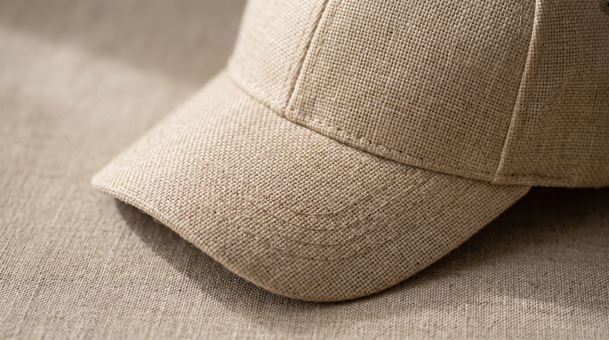 Close-up of the Yacht Club Baseball Cap linen weave and brim